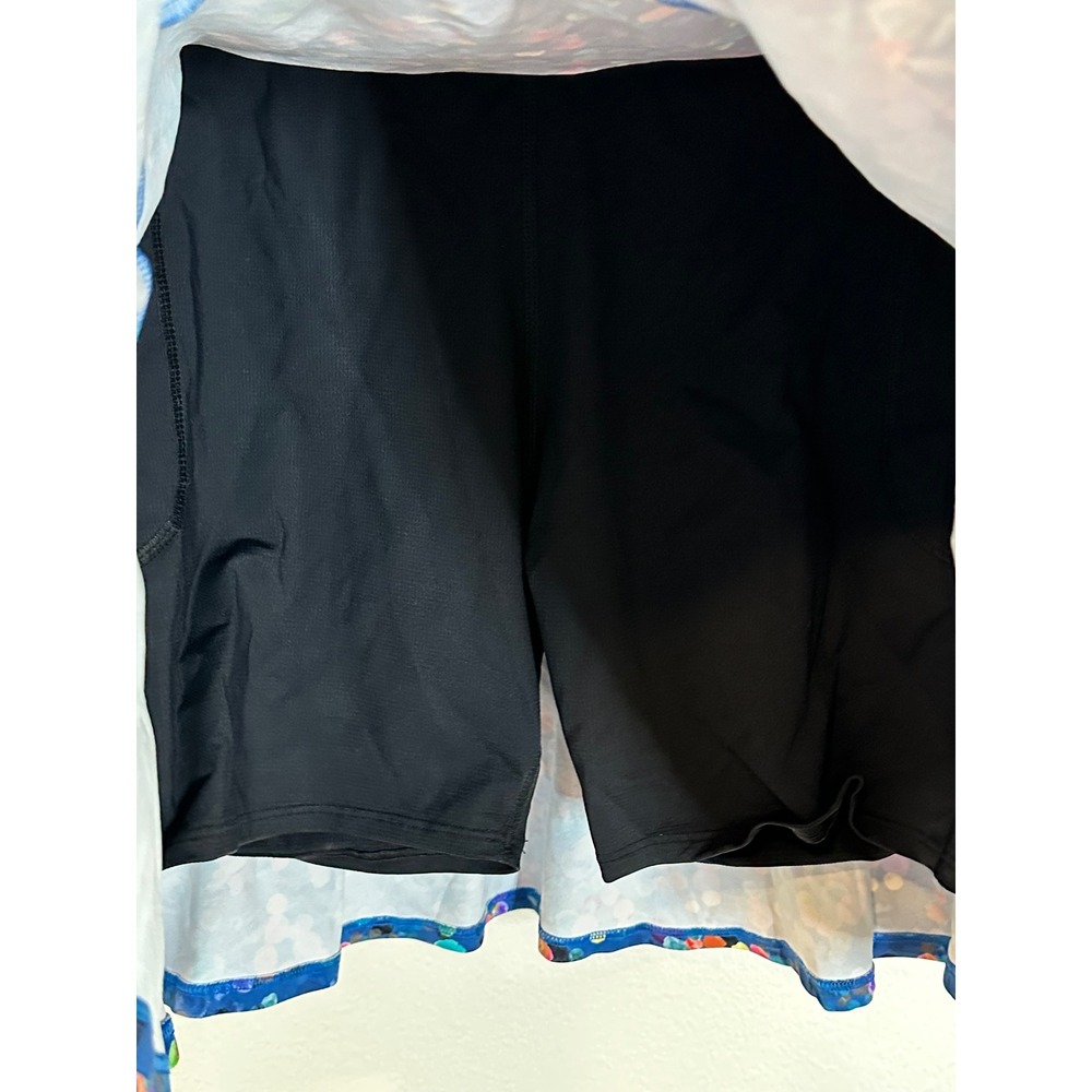Dona Jo Glide Skirt Skort Size‎ L Blue Confetti Polka Dot Ruffle Golf Pickleball - Picture 4 of 6
